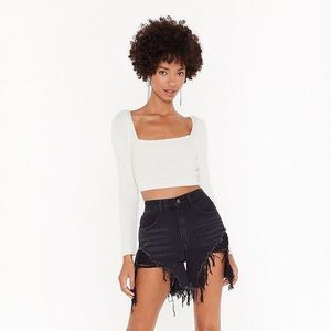 Momokrom/Nasty Gal Black distressed denim shorts